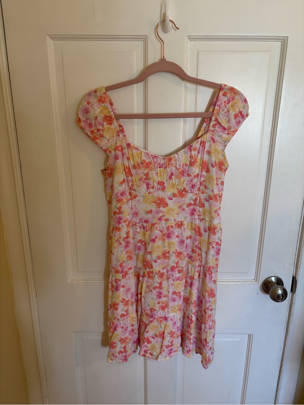 Hollister Floral Puff-Sleeve Summer Dress in Pink & Yellow